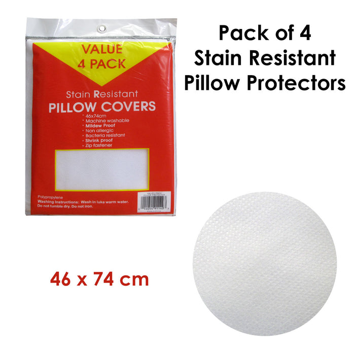 White Standard Pack of 4 Stain Resistant Pillow Protectors