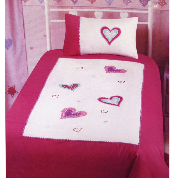 Amia Hearts Embroidered Quilt Cover Set Single Polyester Cotton Machine Washable