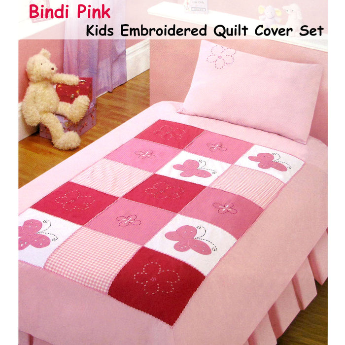 Bindi Butterfly Embroidered Quilt Cover Set Polyester Cotton 140 x 210 cm Single
