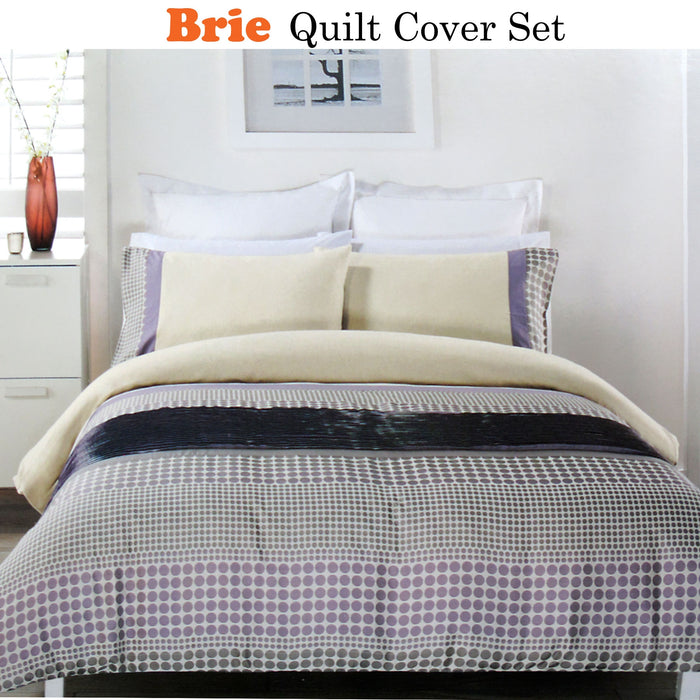 Brie Lilac Grey Quilt Cover Set Polyester Cotton 210 cm x 210 cm QUEEN