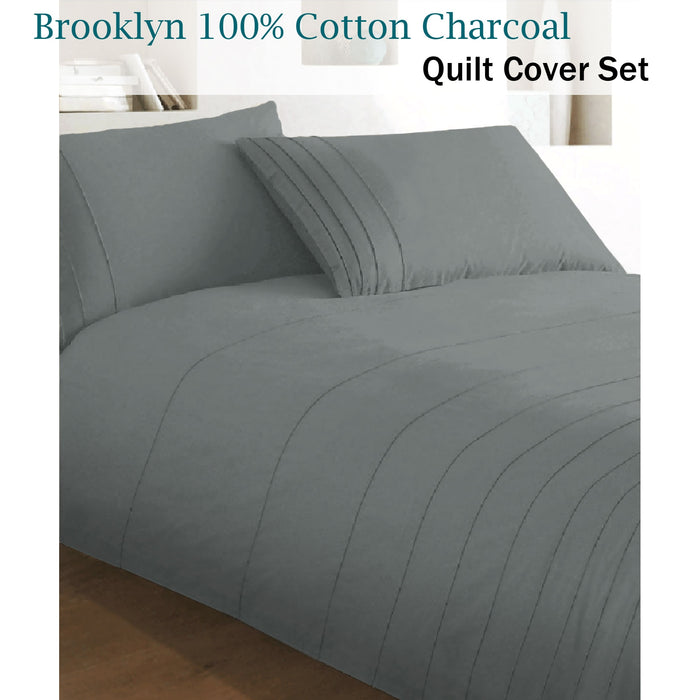 Brooklyn Charcoal Quilt Cover Set 250 Thread Count 100% Cotton 240 x 210 cm King