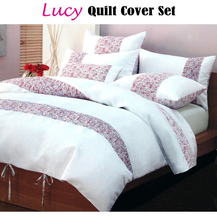 Lucy Pink Quilt Cover Set With Pillowcases Queen  210 x 210 cm Machine Washable