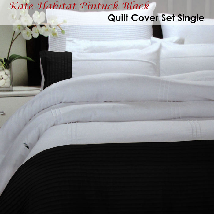 Pintuck Black Quilt Cover Set Single Comforter Pillowcase Bedding Set