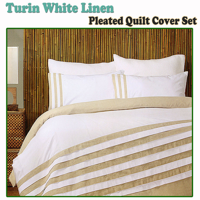 Turin White Linen Quilt Cover Set KING  240 x 210 cm Machine Washable