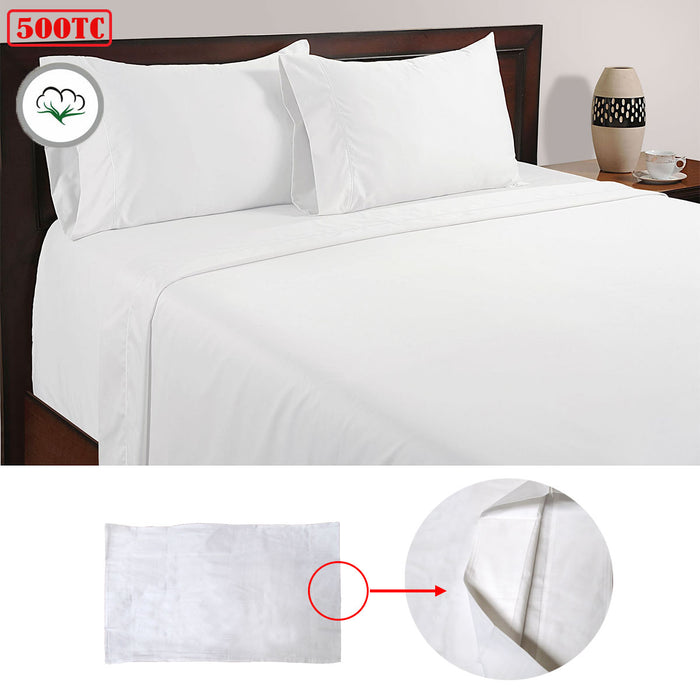 500TC 100% Cotton Sheet Set White Queen  Size Bed 100% Cotton