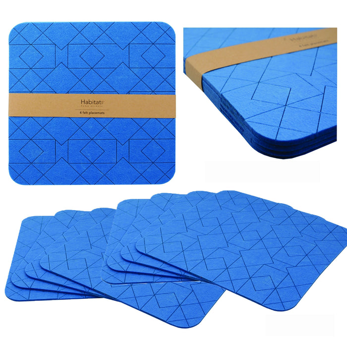 Set of 8 Felt Placemats Cobalt Blue 35 x 35 cm Square