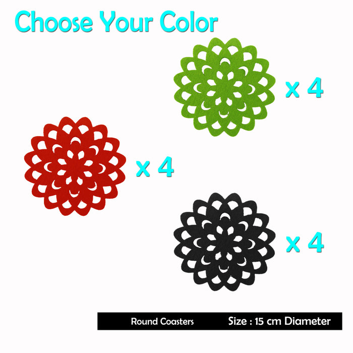 Choice Set of 4  Hollow Out Felt Round Table Coasters Non-Slip Heat Resistant Cup Mats Pads Red