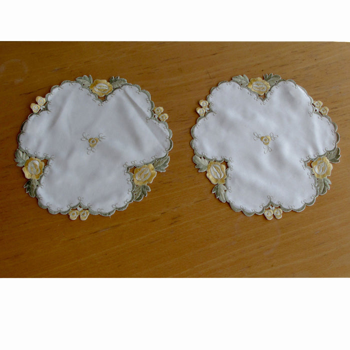 Set of 2 Floral  Embroidered Doilies Floral 8- 30 cm Diameter Table Decor