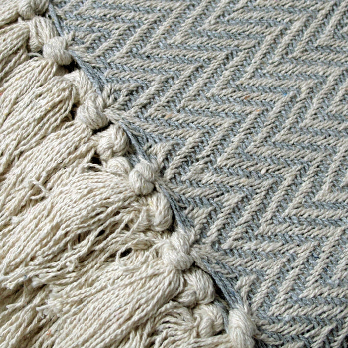 Cotton Fringe Throw Rug Chevron Grey 127 x 152 cm 100% Cotton Machine Washable