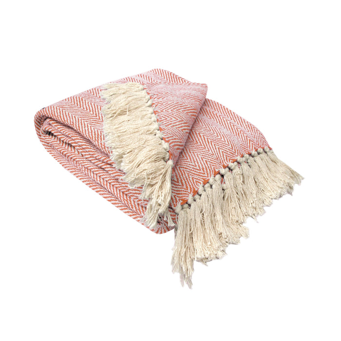 Herringbone Extra Large Throw Rug  Orange 160 x 210 + 10 cm 100% Cotton Machine Washable