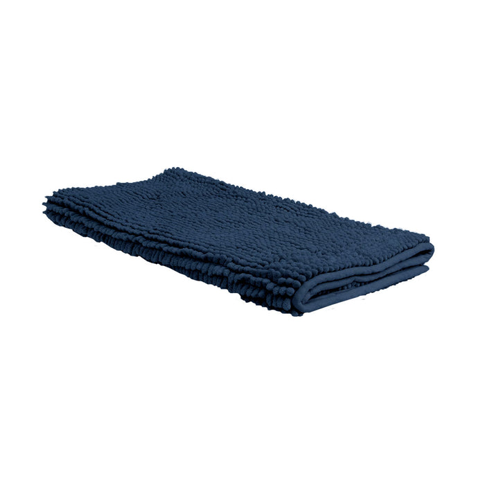 Chenille Toggle Bath Mat 50 x 80cm Navy Ultra Absorbent Rug for Tub Shower and Bathroom