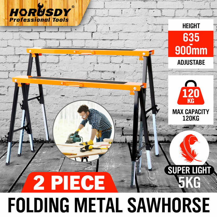 2Pack Mastercraft Sawhorse Metal Folding Non-slip Surface Saw Horse 120KG Capacity