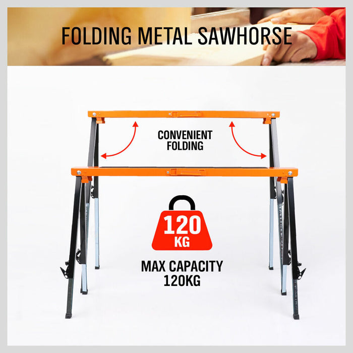 2Pack Mastercraft Sawhorse Metal Folding Non-slip Surface Saw Horse 120KG Capacity