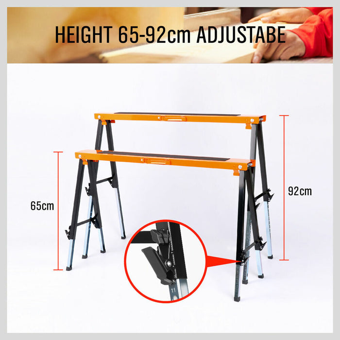 2Pack Mastercraft Sawhorse Metal Folding Non-slip Surface Saw Horse 120KG Capacity
