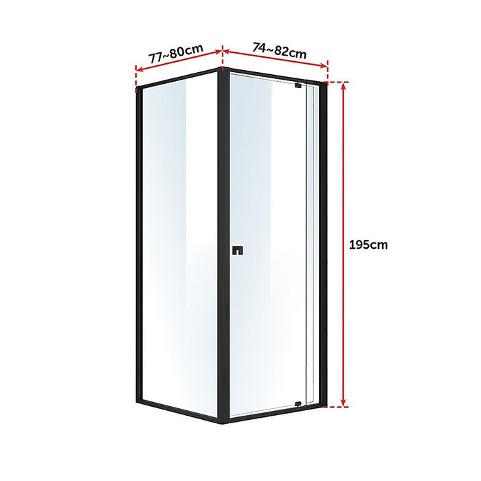 Semi Frameless Shower Screen (74~82)x 195cm & (77~80)x 195cm Side AS/NZS GlassHigh Quality