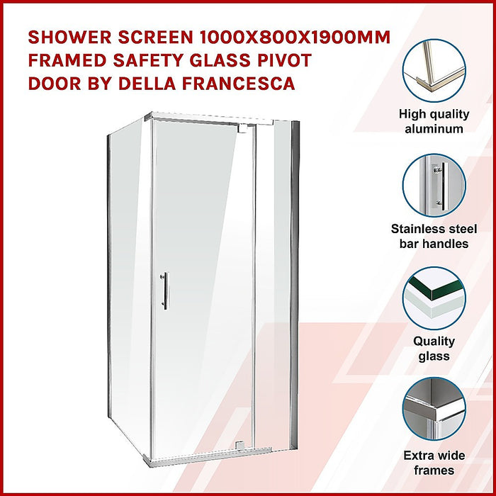 Shower Screen 1000x800x1900mm Framed Safety Glass Pivot Door By Della FrancescaHigh Quality