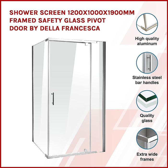 Shower Screen 1200x1000x1900mm Framed Safety Glass Pivot Door By Della FrancescaHigh Quality