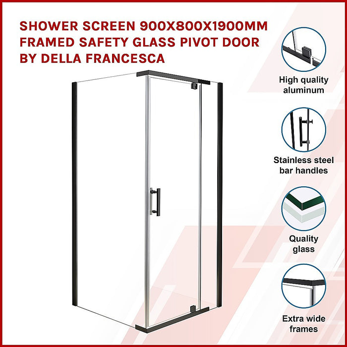 Shower Screen 900x800x1900mm Framed Safety Glass Pivot Door By Della FrancescaHigh Quality