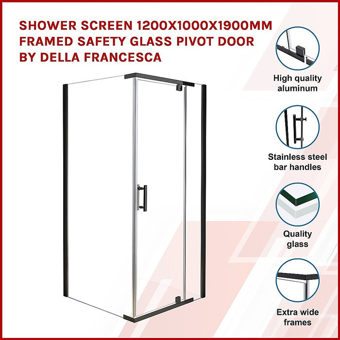 Shower Screen 1200x1000x1900mm Framed Safety Glass Pivot Door By Della FrancescaHigh Quality
