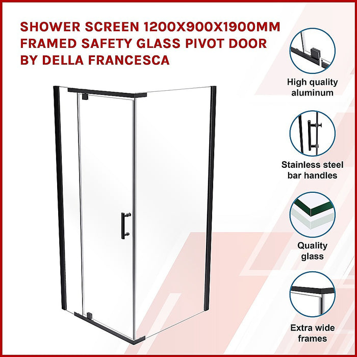 Shower Screen 1200x900x1900mm Framed Safety Glass Pivot Door By Della FrancescaHigh Quality