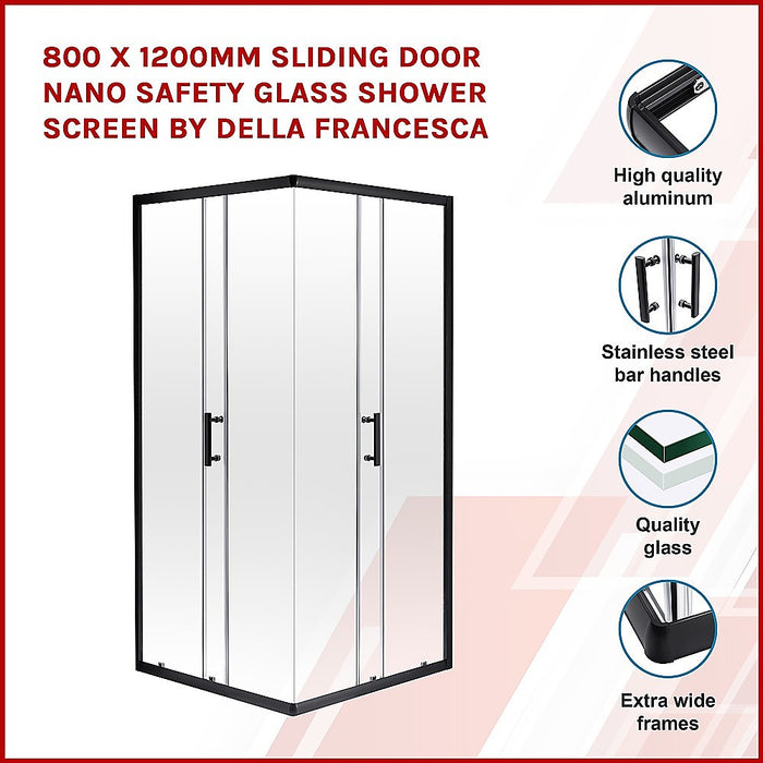 800 x 1200mm Sliding Door Nano Safety Glass Shower Screen By Della FrancescaHigh Quality