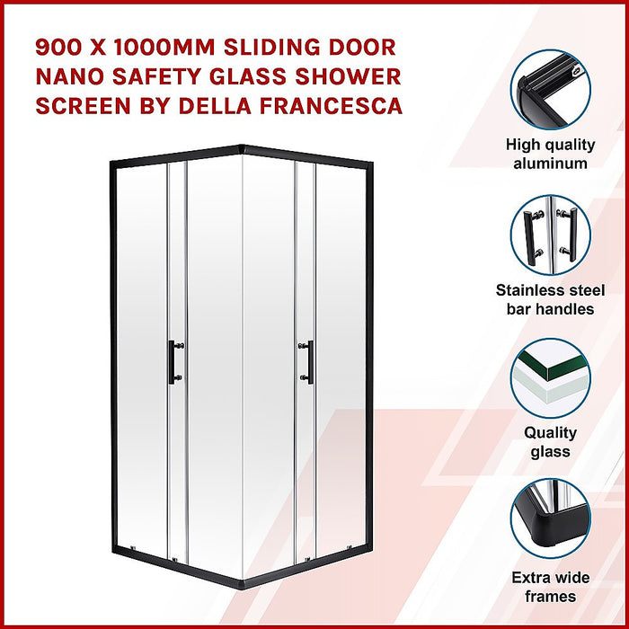 900 x 1000mm Sliding Door Nano Safety Glass Shower Screen By Della FrancescaHigh Quality