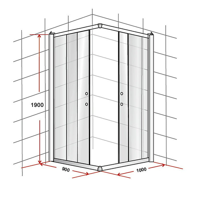 900 x 1000mm Sliding Door Nano Safety Glass Shower Screen By Della FrancescaHigh Quality