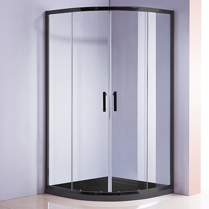 90 x 90cm Rounded Sliding 6mm Curved Shower Screen with Base in BlackHigh Quality