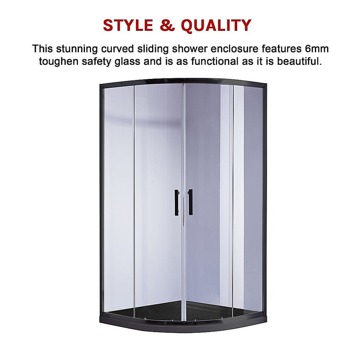 90 x 90cm Rounded Sliding 6mm Curved Shower Screen with Base in BlackHigh Quality
