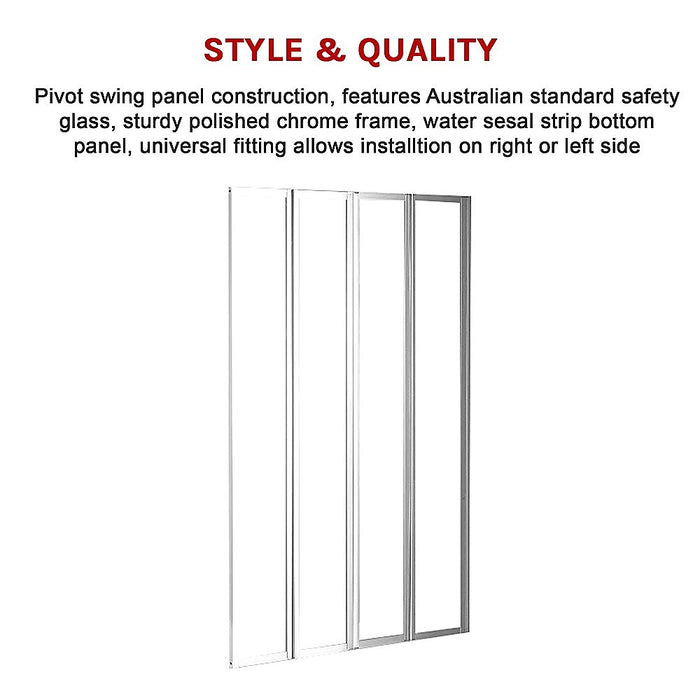 4 Fold Chrome Folding Bath Shower Screen Door Panel 1000 x 1400mmHigh Quality