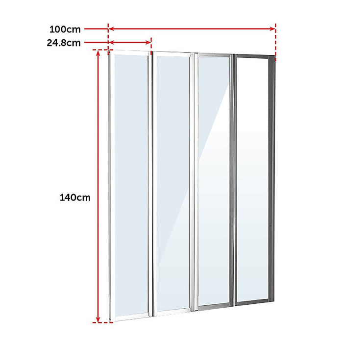 4 Fold Chrome Folding Bath Shower Screen Door Panel 1000 x 1400mmHigh Quality