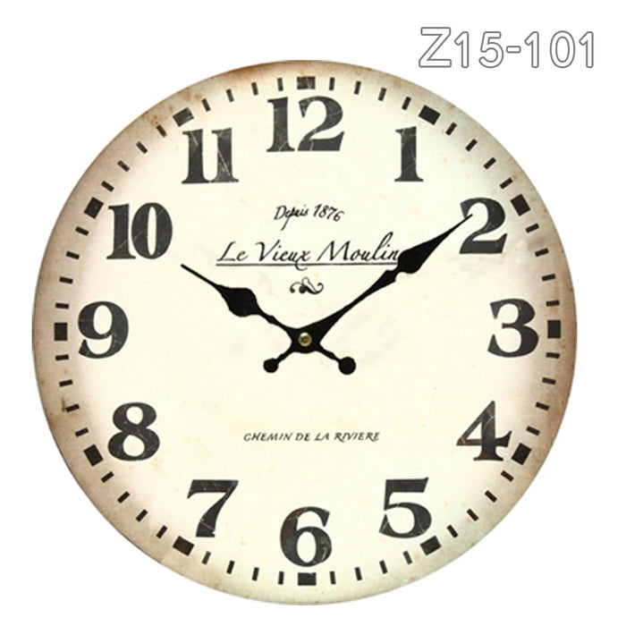 34cm Rustic Vintage Wall Clock Coloured Stylish Design Art Sculpture MDF Boards