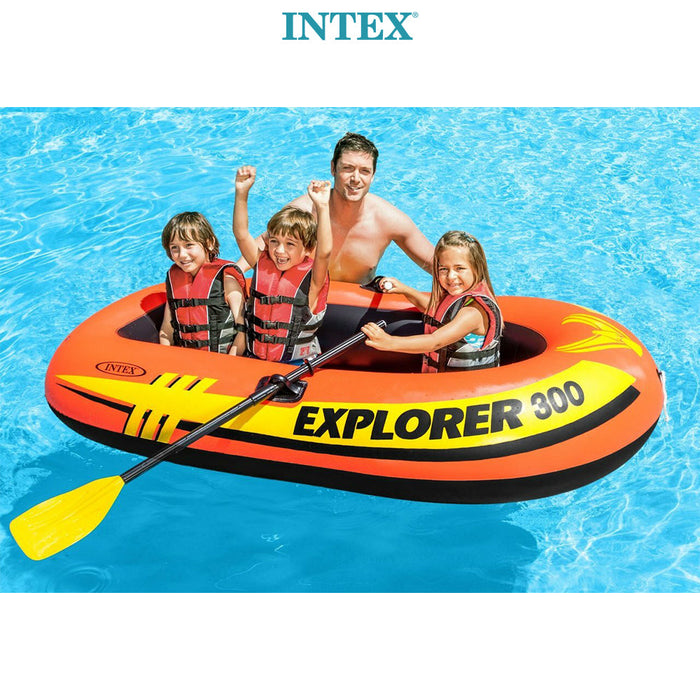 INTEX 2.44mx1.17m Explorer Pro 300 Inflatable Boat 3 Person With 2 Oars & Mini Hand Pump