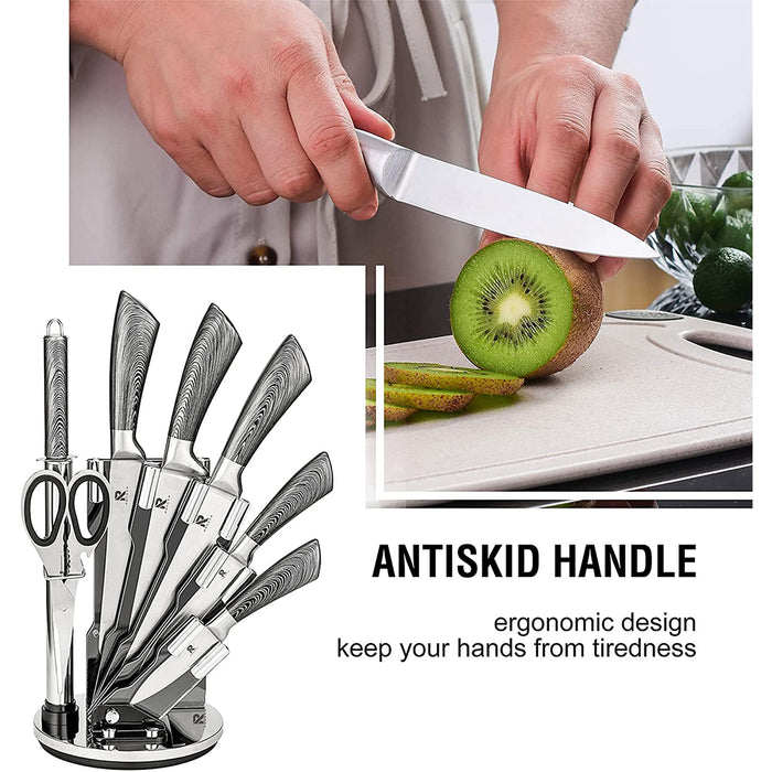 8 Stainless Steel Knives Set Kitchen With Wooden wood pattern Handle (Silver) AU STOCK