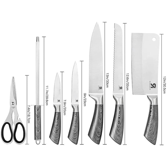 8 Stainless Steel Knives Set Kitchen With Wooden wood pattern Handle (Silver) AU STOCK