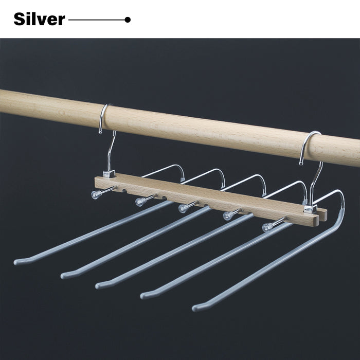 5in1 Wooden & Solid Metal Magic Hanger Pant Clothes Tie Rack Save Space Non Slip