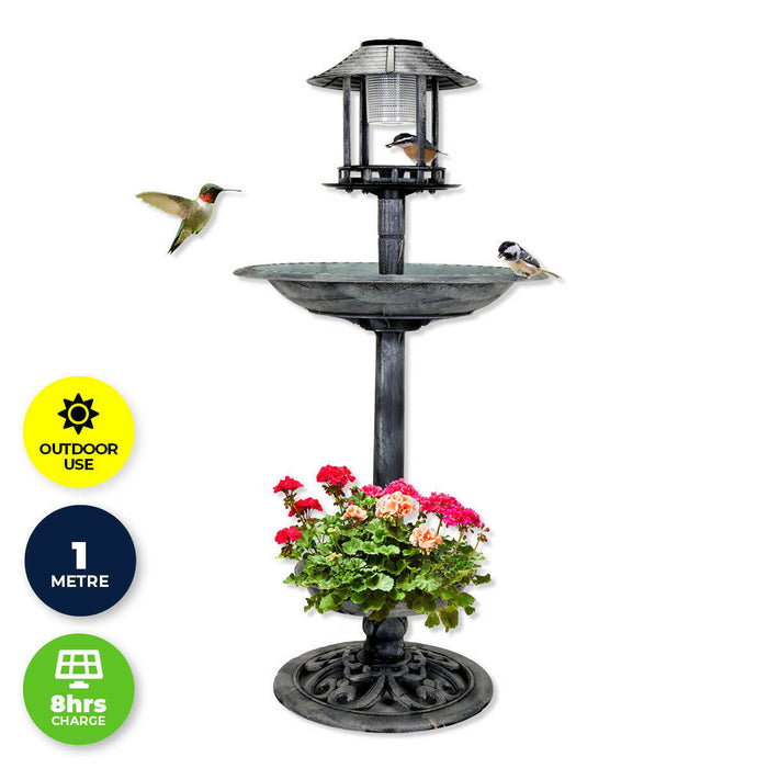 Garden Greens With Feeding Station And Lights 1M Bird Bath Solar Power AU STOCK