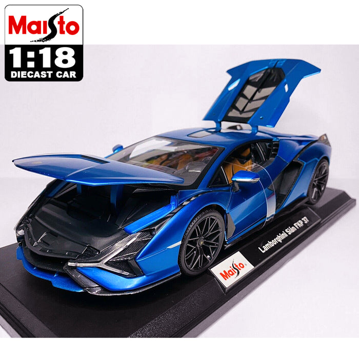 Maisto 1:18 Lamborghini Sian FKP37 Diecast Car Model Special Edition Blue & Red