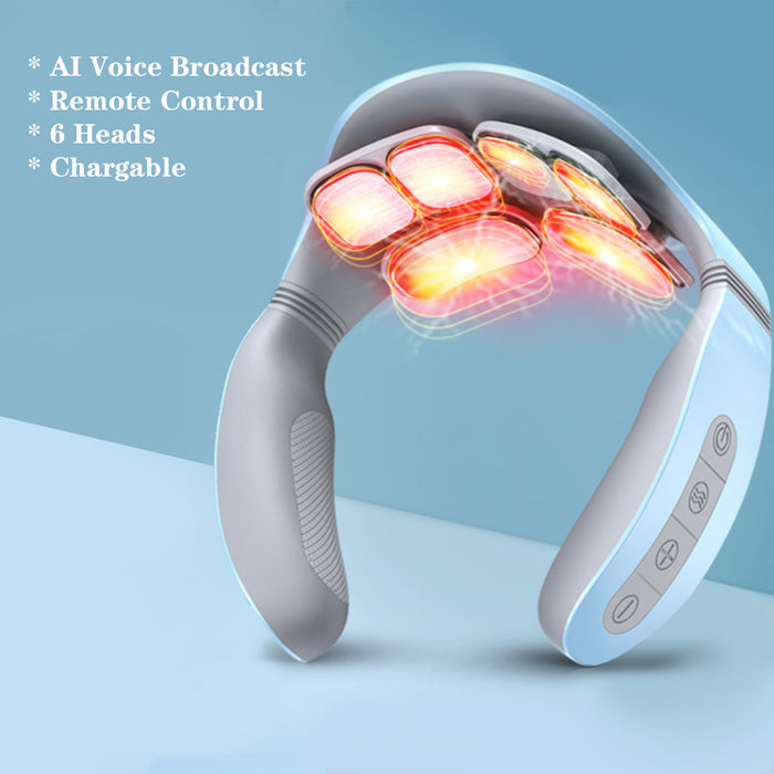 6 Heads Relax remote control AI Voice Broadcast Neck Massager Electric Chargable