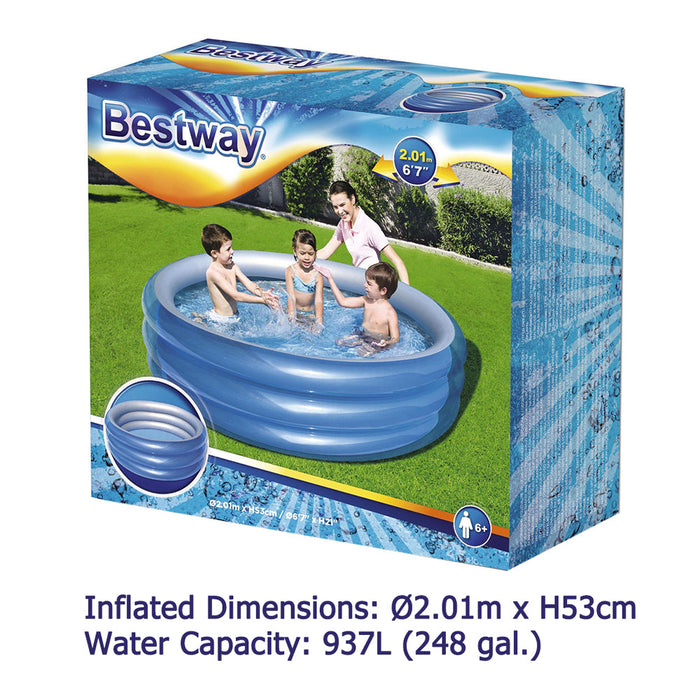 BESTWAY Kids 3-Ring Round 2.01m Big Metallic Kids Blue Inflatable Pool