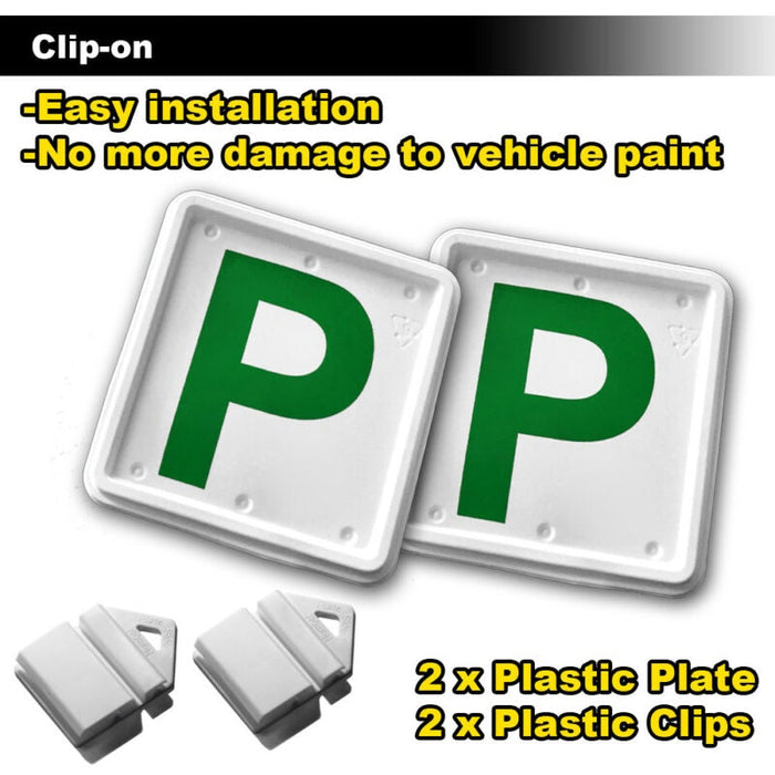 2 Pcs Clip It On Plate With 2 P/L Licence Plate Set (Green P/ Green P 100 / Red P / Red P 90 / L / L90)