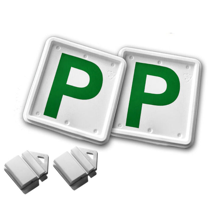 2 Pcs Clip It On Plate With 2 P/L Licence Plate Set (Green P/ Green P 100 / Red P / Red P 90 / L / L90)