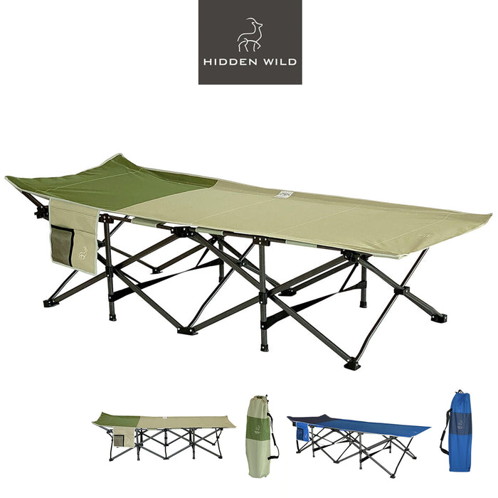 Hidden Wild XL Portable Folding Camp Bed Cot with Carry Bag Instant Open & Close
