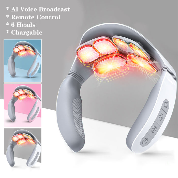6 Heads Relax remote control AI Voice Broadcast Neck Massager Electric Chargable