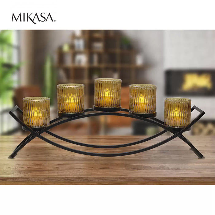 MIKASA Home Accents Double Arch 5 Glass Candle Holder Yellow Xmas Gift AU STOCK