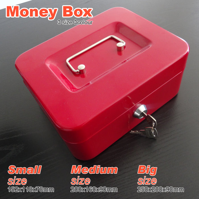 Portable Sturdy Metal Money Box Cash Box with Coin Tray Petty Cash New 3 Colors