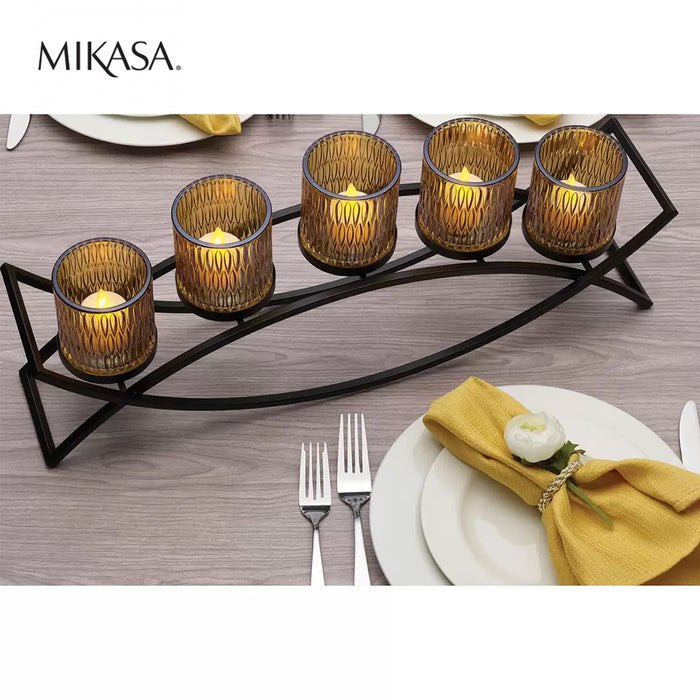 MIKASA Home Accents Double Arch 5 Glass Candle Holder Yellow Xmas Gift AU STOCK
