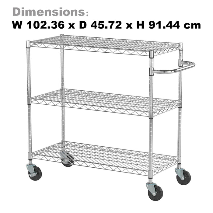 TRINITY 3 Tier Chrome Cart Rack Steel Storage Heavy Duty Kitchen Trolley
