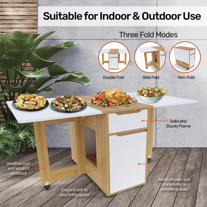 Home Master Lockable Wheels Folding Dining Table Various Fold Modes 135 x 74cm