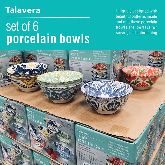 Talavera Set Of 6 Porcelain Bowls Kitchen Serving Bowls 680 ml / 23 oz / 15.24cm